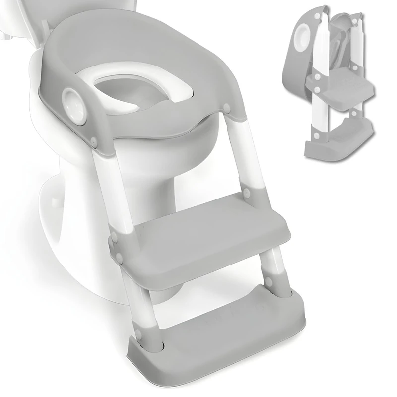 Mobiclinic® Adjustable Potty Ladder Seat for Toilet Training with Steps, Lala Model, Toddler Toilet Seat, Spanish Brand, Non-Slip, Foldable, Training Seats for Boys and Girls, Grey and White