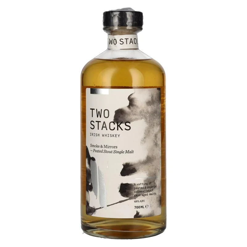 Two Stacks Smoke & Mirrors Peated Stout Cask Whiskey 700ml, 48% ABV – Rich smoke, dark chocolate, roasted coffee, toffee, dried fruit, medium dry finish.