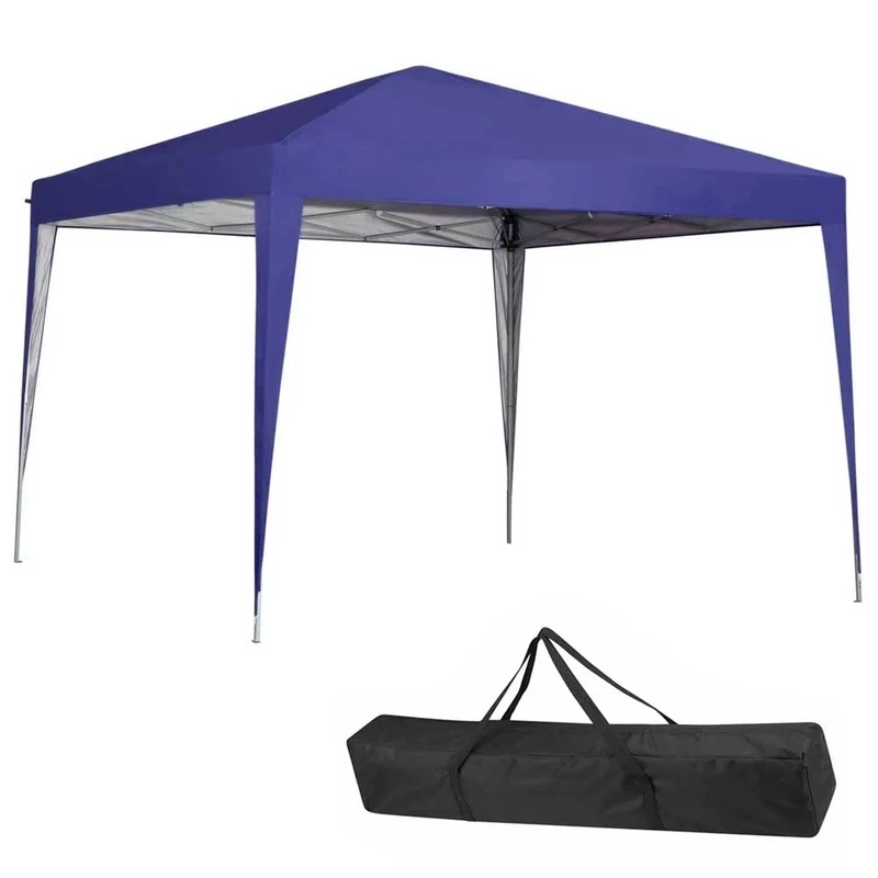 BAKAJI Gazebo 3 x 3 m Folding Polyester Fabric Waterproof Metal Structure Folding Accordion Portable Marquee Market Outdoor Garden + Carry Bag (Blue)