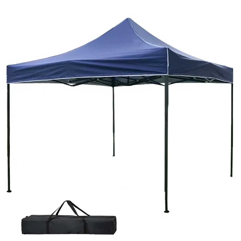 BAKAJI Gazebo 3 x 3 m Folding Polyester Fabric Waterproof Metal Structure Folding Accordion Portable Marquee Market Outdoor Garden + Carry Bag (Blue)