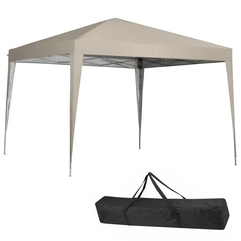 BAKAJI Gazebo 3 x 3 m Folding Polyester Fabric Waterproof Metal Structure Folding Accordion Portable Marquee Market Outdoor Garden + Carry Bag (Beige)