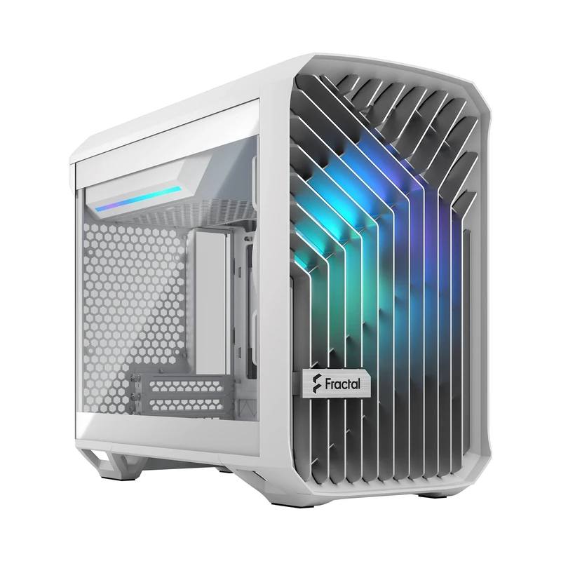 Fractal Design Torrent Nano RGB White - Compact High-Airflow mITX/mDTX Case with 180mm Fan and Clear Tint Glass