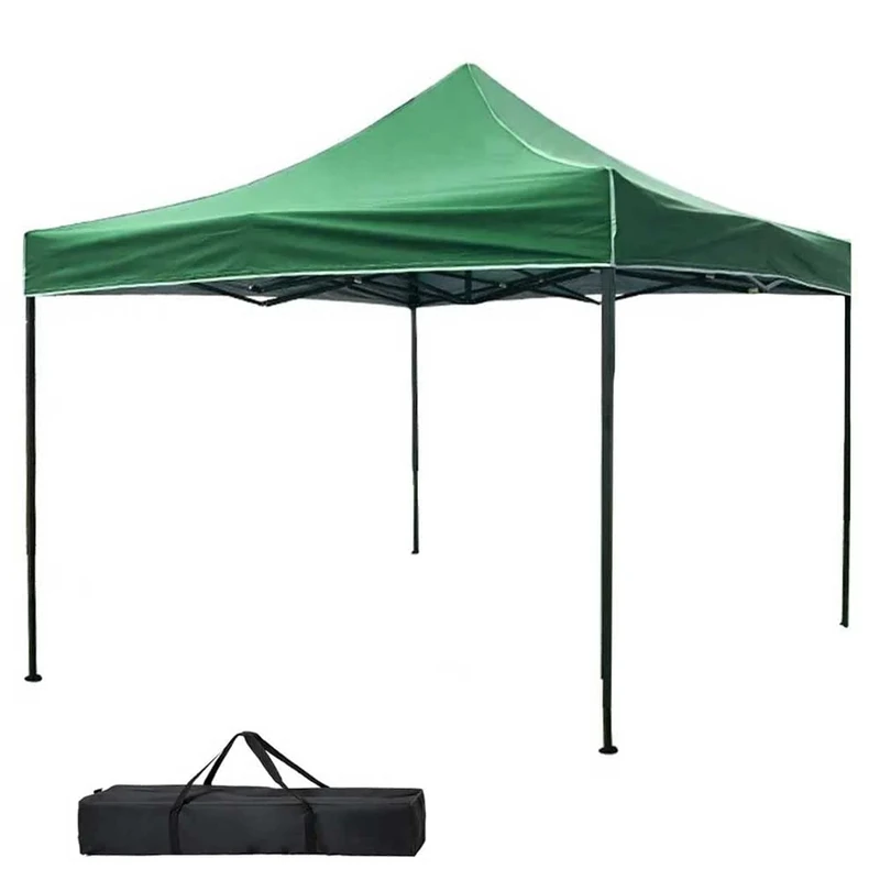 BAKAJI Gazebo 3 x 3 m Folding Polyester Fabric Waterproof Metal Structure Folding Accordion Portable Marquee Market Outdoor Garden + Carry Bag (Green)