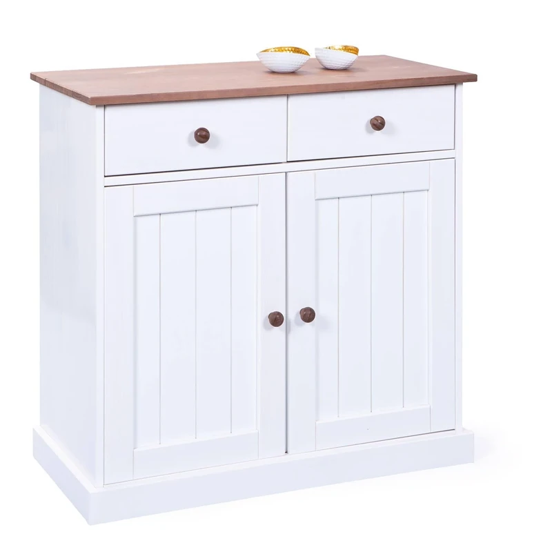 Dmora - Sideboard with two doors and two drawers, white and brown, 90 x 86 x 45 cm.