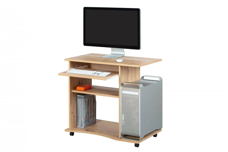 Dmora - Mini office, oak color, with wheels, 80x50x75 cm
