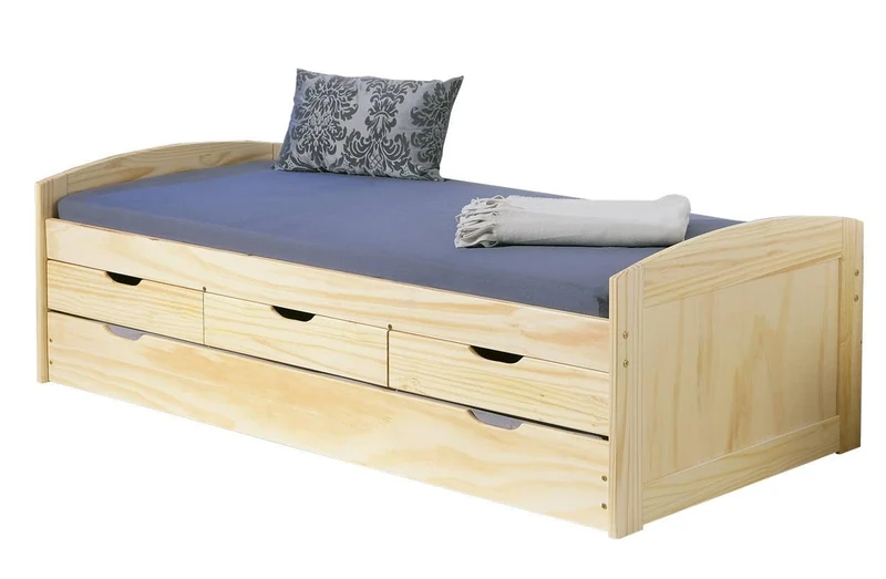 Dmora - Bed with second pull-out bed and drawers, oak color, 98 x 63 x 205 cm.