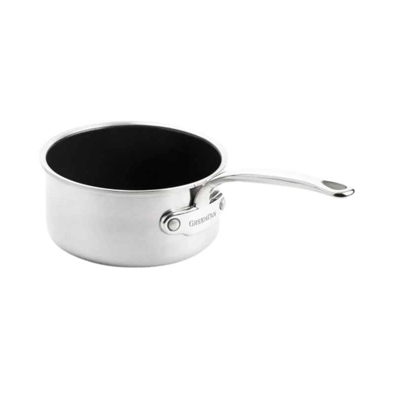 GreenPan Premiere 3PLY Saucepan Stainless Steel 16 cm/1.5 L, Non-Stick Ceramic Coating, PFAS Free, Induction Friendly, Polished, Multilayer, Oven Safe, Dishwasher Safe, Silver