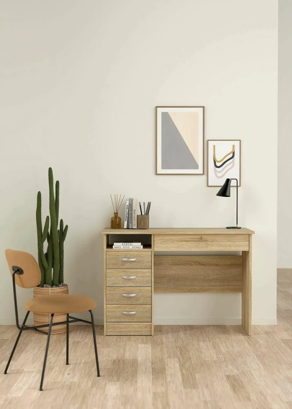 Dmora - Desk with five drawers, oak color, 109 x 76 x 49 cm