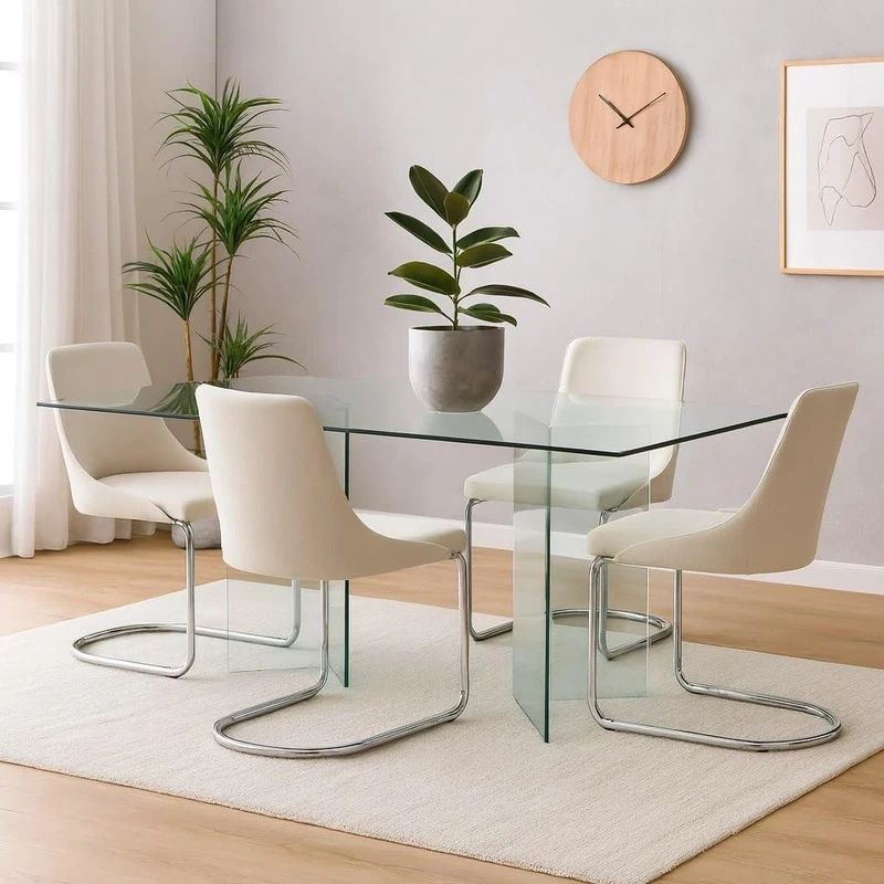 Dmora - Fixed table AlcalalaRe, Dining table, Kitchen table, Rectangular office desk, 180x90h78 cm, Transparent