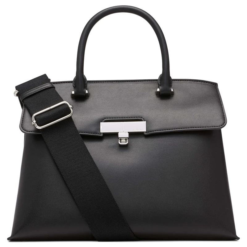 Calvin Klein Women's Becky Turn Lock Satchel, Black/Silver
