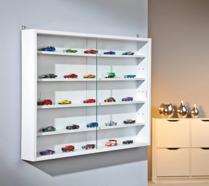 Dmora - Showcase with internal shelves, white color, Measurements 60 x 10 x 80 cm - Image 1