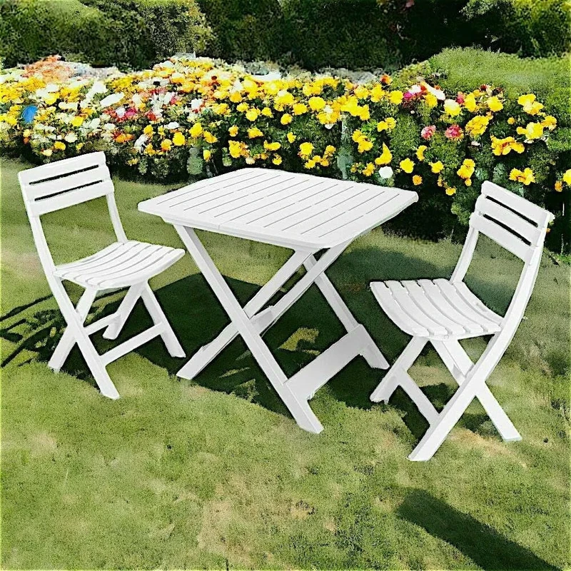 Dmora - Outdoor lounge set Paterno', Garden set with 2 armchairs and 1 table, Camping set, 100% Made in Italy, White
