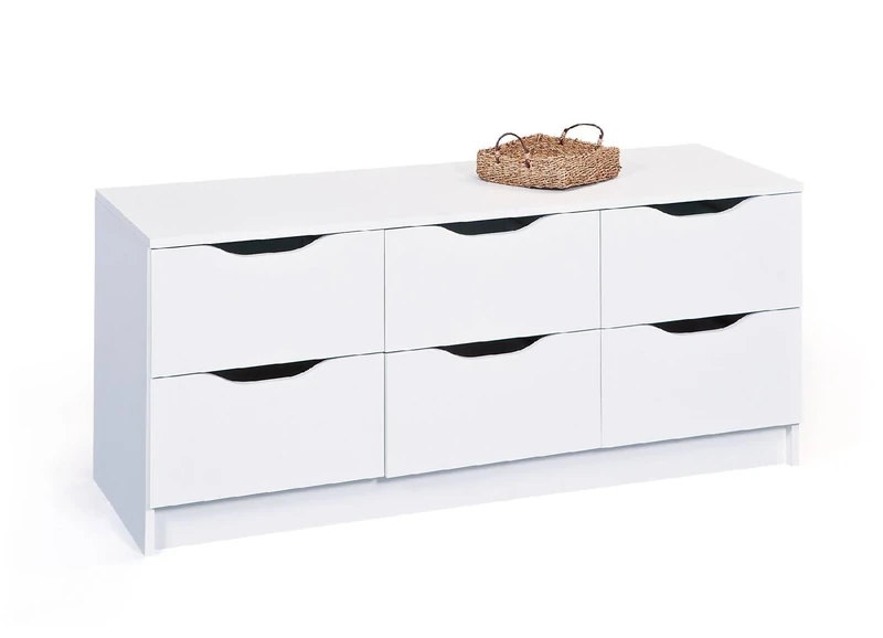 Dmora - Chest of drawers with six drawers, white color, 50 x 40 x 120 cm