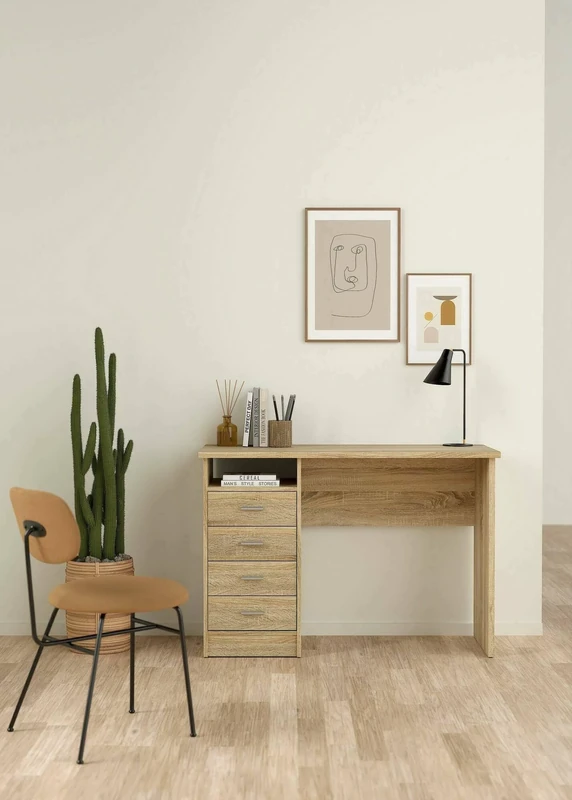 Dmora - Desk with four drawers, oak color, 110 x 76 x 48 cm