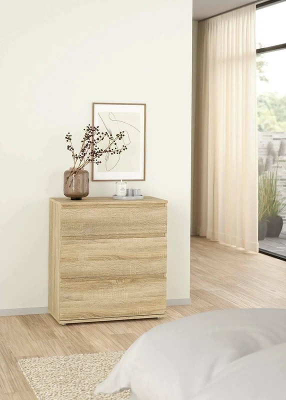 Dmora - Chest of drawers with three drawers, oak color, 76 x 83 x 40 cm