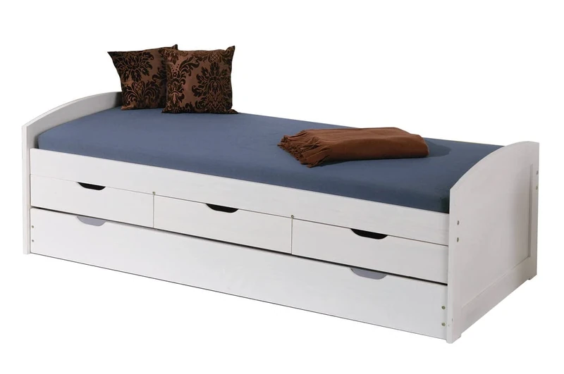 Dmora - Single bed with lower pull-out bed and three drawers, white, 98 x 63 x 195 cm