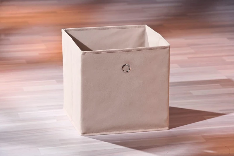 Dmora - Folding object holder in polypropylene, beige color, 32x32x31 cm - Image 1