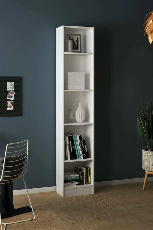 Dmora - Bookcase with five compartments, white color, 40 x 203 x 26 cm