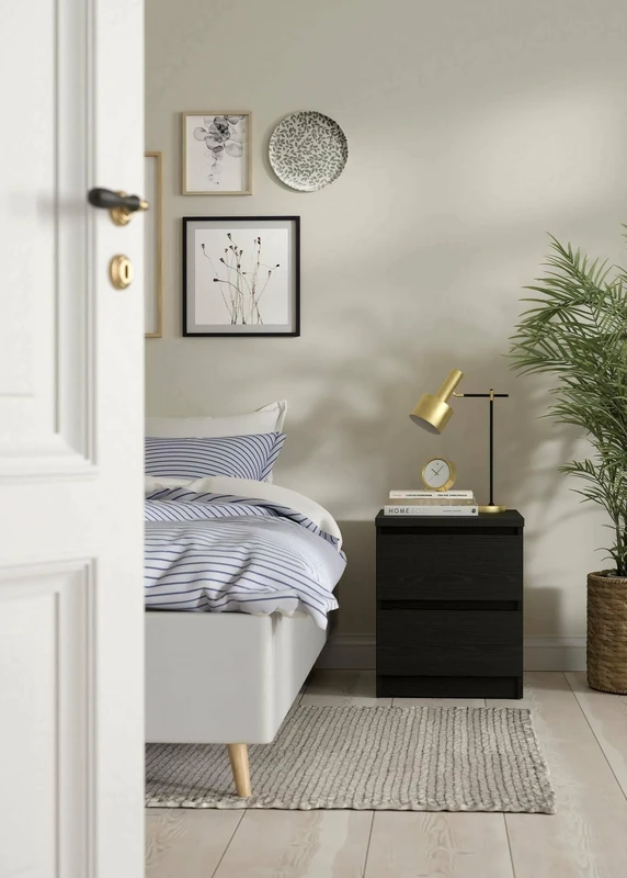 Dmora - Bedside table with two drawers, black color, 40 x 49 x 50 cm