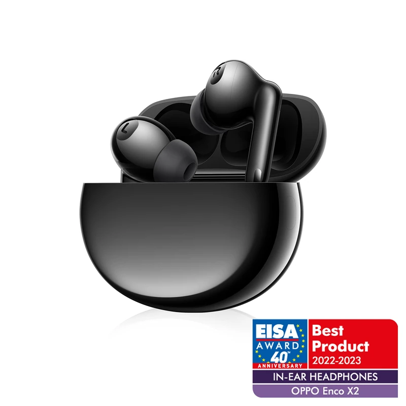 OPPO Enco X2 Wireless Bluetooth Earphones - Semi In-Ear Headset - Simultaneous Binaural Sound - Active Noise Reduction - Rechargeable Battery - Case Included - Black [FR Version]