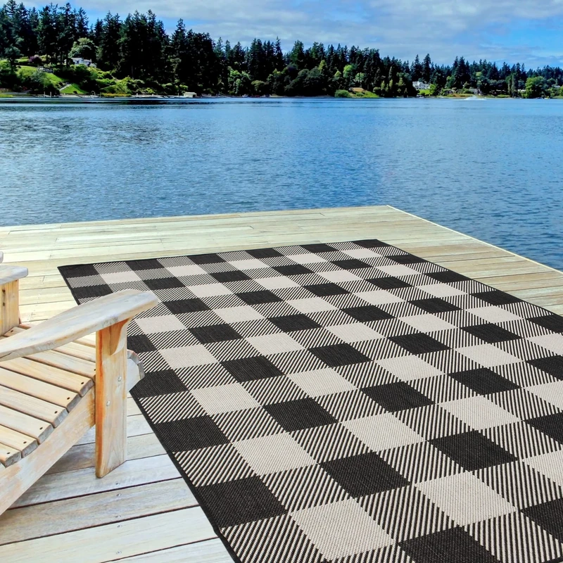 THE RUGS Outdoor Rug – Weather & UV Resistant Outdoor/Indoor Area Rugs - Durable Rugs for Patio, Deck, Garden, Kitchen, Bathroom or Living Room - Black, 200 x 290 cm