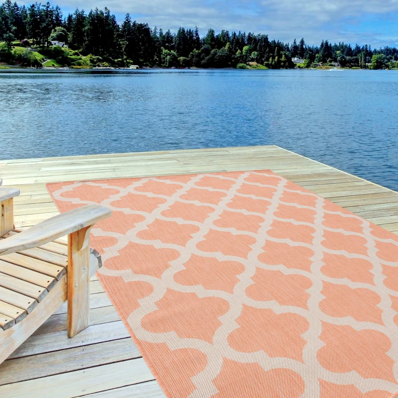 THE RUGS Outdoor Rug – Weather & UV Resistant Outdoor/Indoor Area Rugs - Durable Rugs for Patio, Deck, Garden, Kitchen, Bathroom or Living Room - Orange, 160 x 230 cm