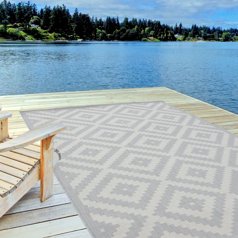 THE RUGS Outdoor Rug – Weather & UV Resistant Outdoor/Indoor Area Rugs - Durable Rugs for Patio, Deck, Garden, Kitchen, Bathroom or Living Room - Grey, 140 x 200 cm