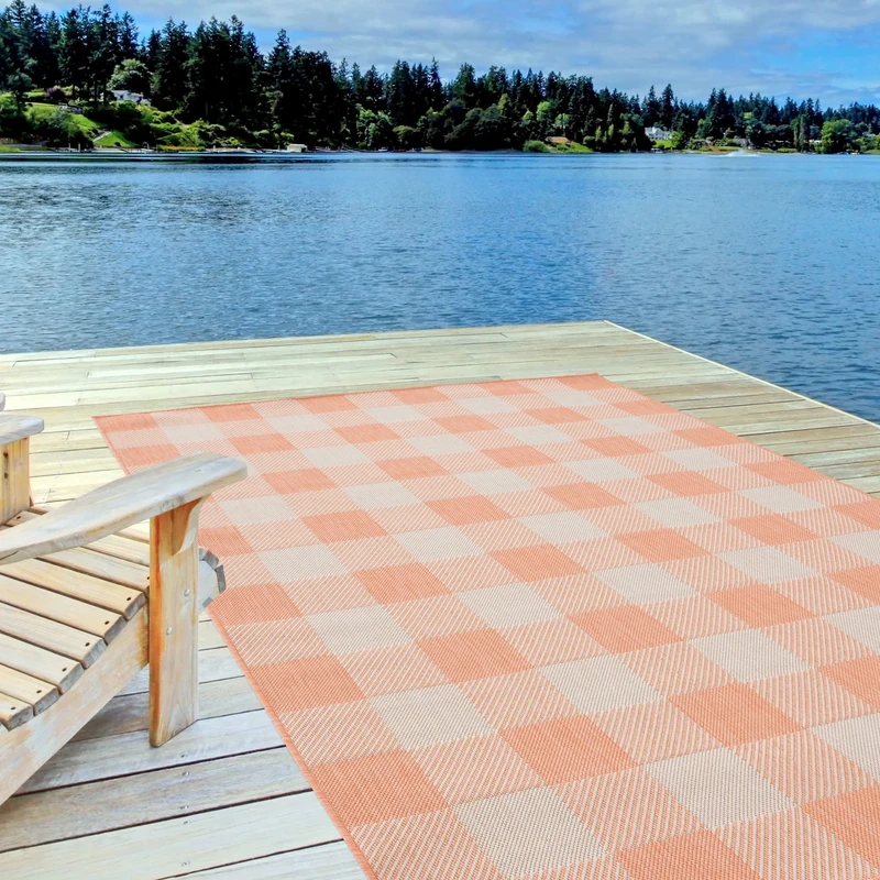 THE RUGS Outdoor Rug – Weather & UV Resistant Outdoor/Indoor Area Rugs - Durable Rugs for Patio, Deck, Garden, Kitchen, Bathroom or Living Room - Orange, 140 x 200 cm