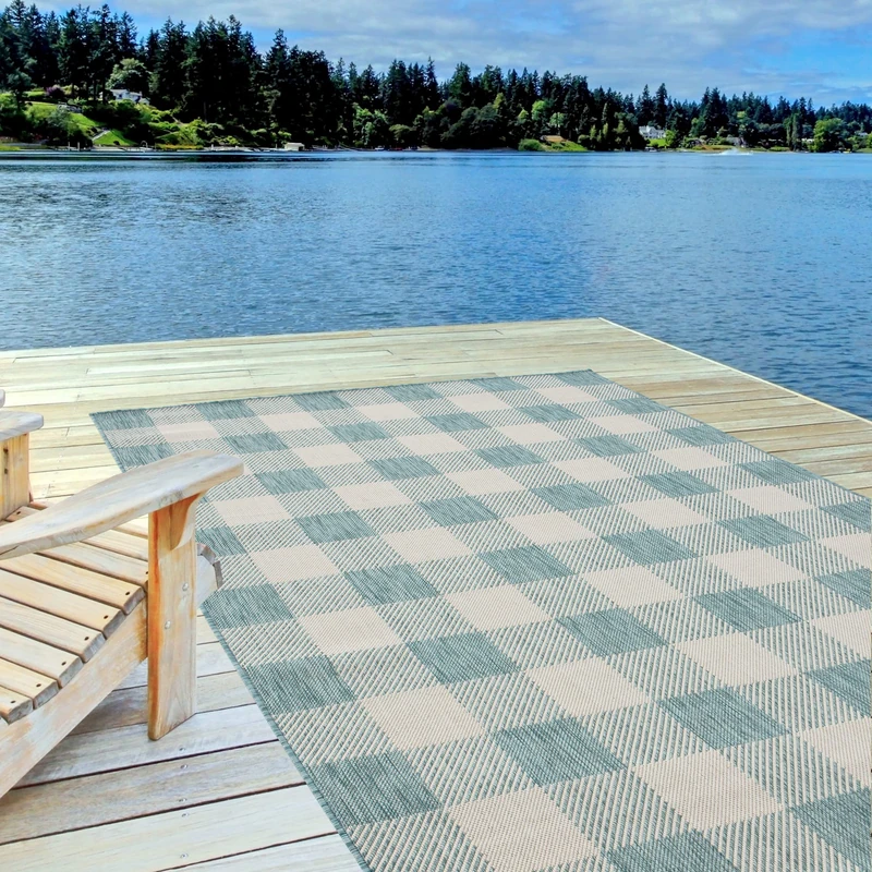 THE RUGS Outdoor Rug – Weather & UV Resistant Outdoor/Indoor Area Rugs - Durable Rugs for Patio, Deck, Garden, Kitchen, Bathroom or Living Room - Aqua, 200 x 290 cm