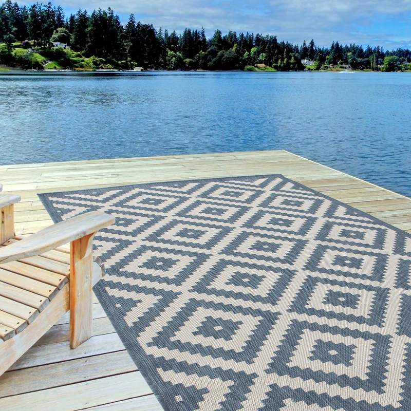 THE RUGS Outdoor Rug – Weather & UV Resistant Outdoor/Indoor Area Rugs - Durable Rugs for Patio, Deck, Garden, Kitchen, Bathroom or Living Room - Blue, 140 x 200 cm