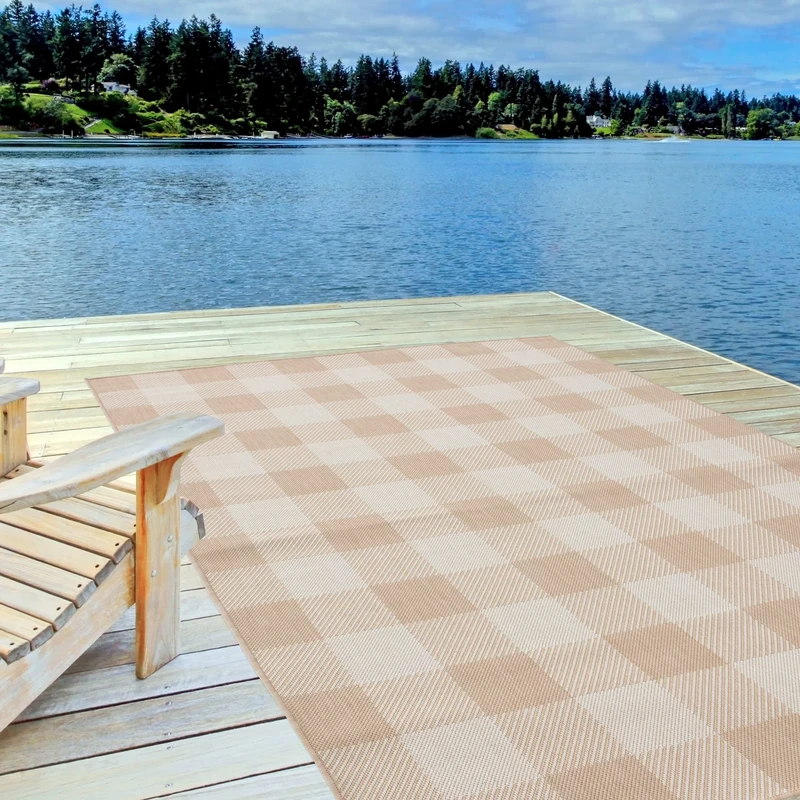 THE RUGS Outdoor Rug – Weather & UV Resistant Outdoor/Indoor Area Rugs - Durable Rugs for Patio, Deck, Garden, Kitchen, Bathroom or Living Room - Beige, 200 x 290 cm
