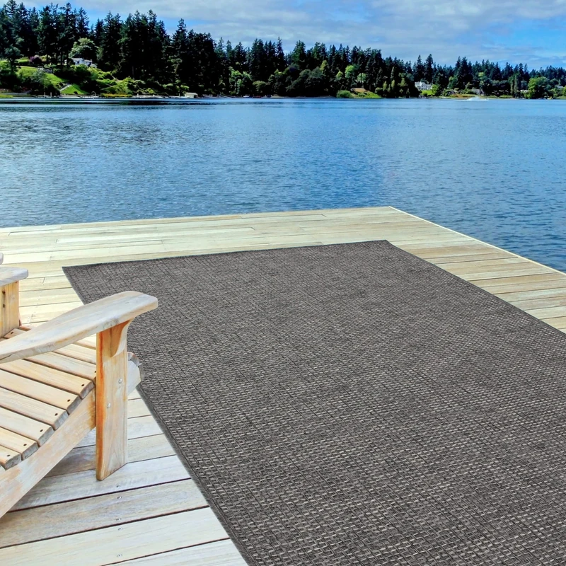 THE RUGS Outdoor Rug – Weather & UV Resistant Outdoor/Indoor Area Rugs - Durable Rugs for Patio, Deck, Garden, Kitchen, Bathroom or Living Room - Dark Grey, 200 x 290 cm