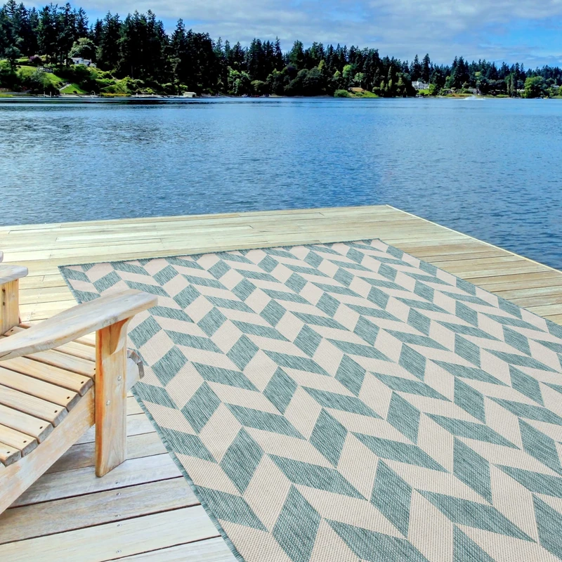 THE RUGS Outdoor Rug – Weather & UV Resistant Outdoor/Indoor Area Rugs - Durable Rugs for Patio, Deck, Garden, Kitchen, Bathroom or Living Room - Aqua, 200 x 290 cm