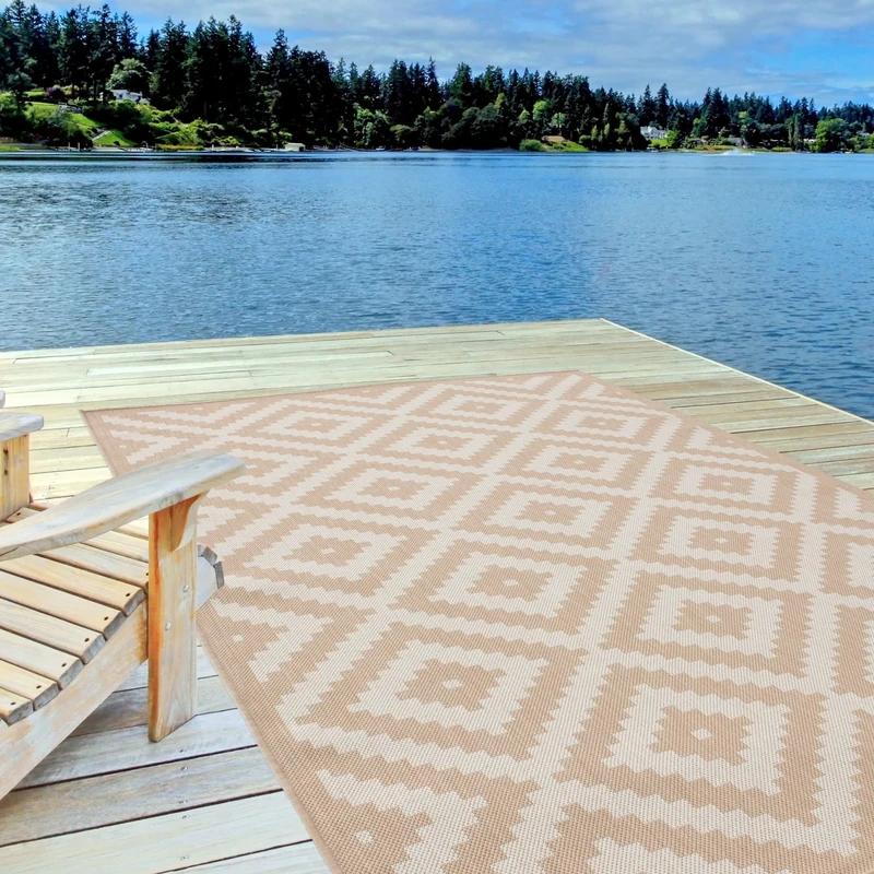 THE RUGS Outdoor Rug – Weather & UV Resistant Outdoor/Indoor Area Rugs - Durable Rugs for Patio, Deck, Garden, Kitchen, Bathroom or Living Room - Beige, 200 x 290 cm