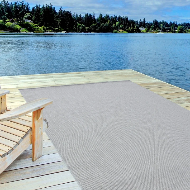THE RUGS Outdoor Rug – Weather & UV Resistant Outdoor/Indoor Area Rugs - Durable Rugs for Patio, Deck, Garden, Kitchen, Bathroom or Living Room - Grey, 140 x 200 cm
