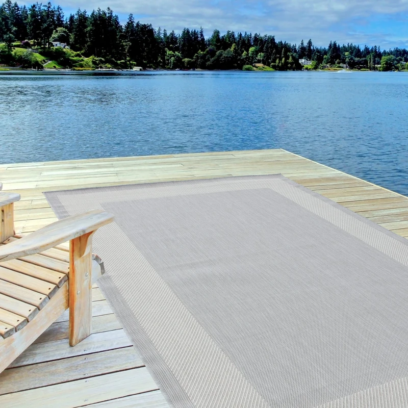 THE RUGS Outdoor Rug – Weather & UV Resistant Outdoor/Indoor Area Rugs - Durable Rugs for Patio, Deck, Garden, Kitchen, Bathroom or Living Room - Grey, 140 x 200 cm
