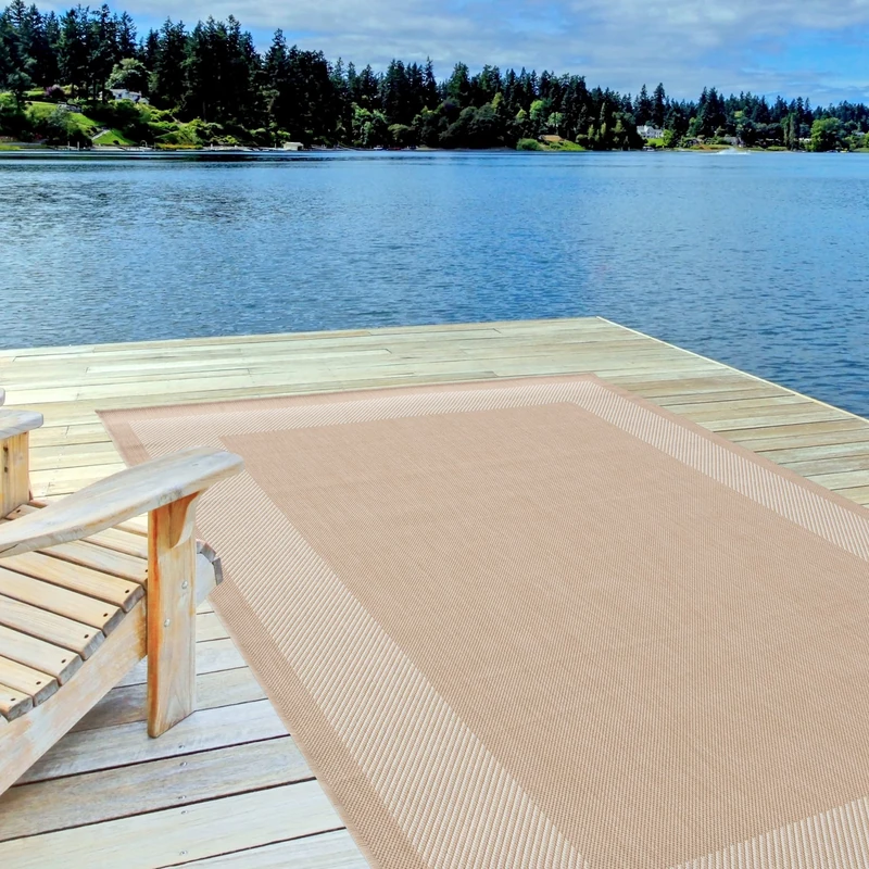 THE RUGS Outdoor Rug – Weather & UV Resistant Outdoor/Indoor Area Rugs - Durable Rugs for Patio, Deck, Garden, Kitchen, Bathroom or Living Room - Beige, 140 x 200 cm