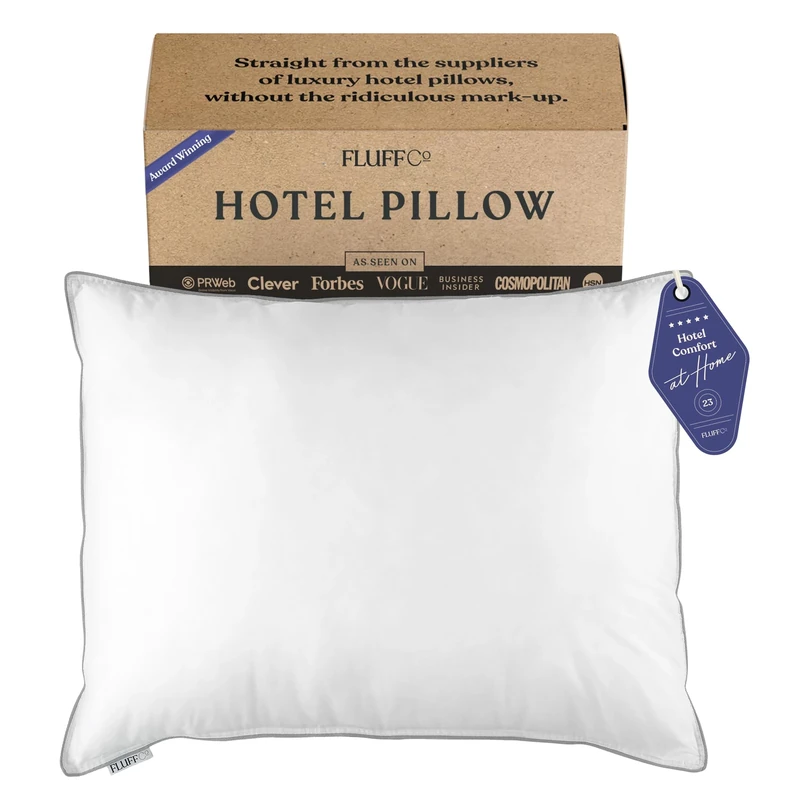 FluffCo Down Alternative Pillow - Standard Firm Queen Bed Pillow for Side Sleepers, Cooling & Hotel Comfort