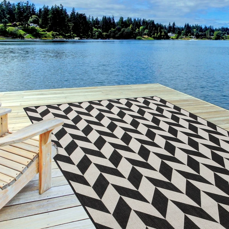 THE RUGS Outdoor Rug – Weather & UV Resistant Outdoor/Indoor Area Rugs - Durable Rugs for Patio, Deck, Garden, Kitchen, Bathroom or Living Room - Black, 140 x 200 cm