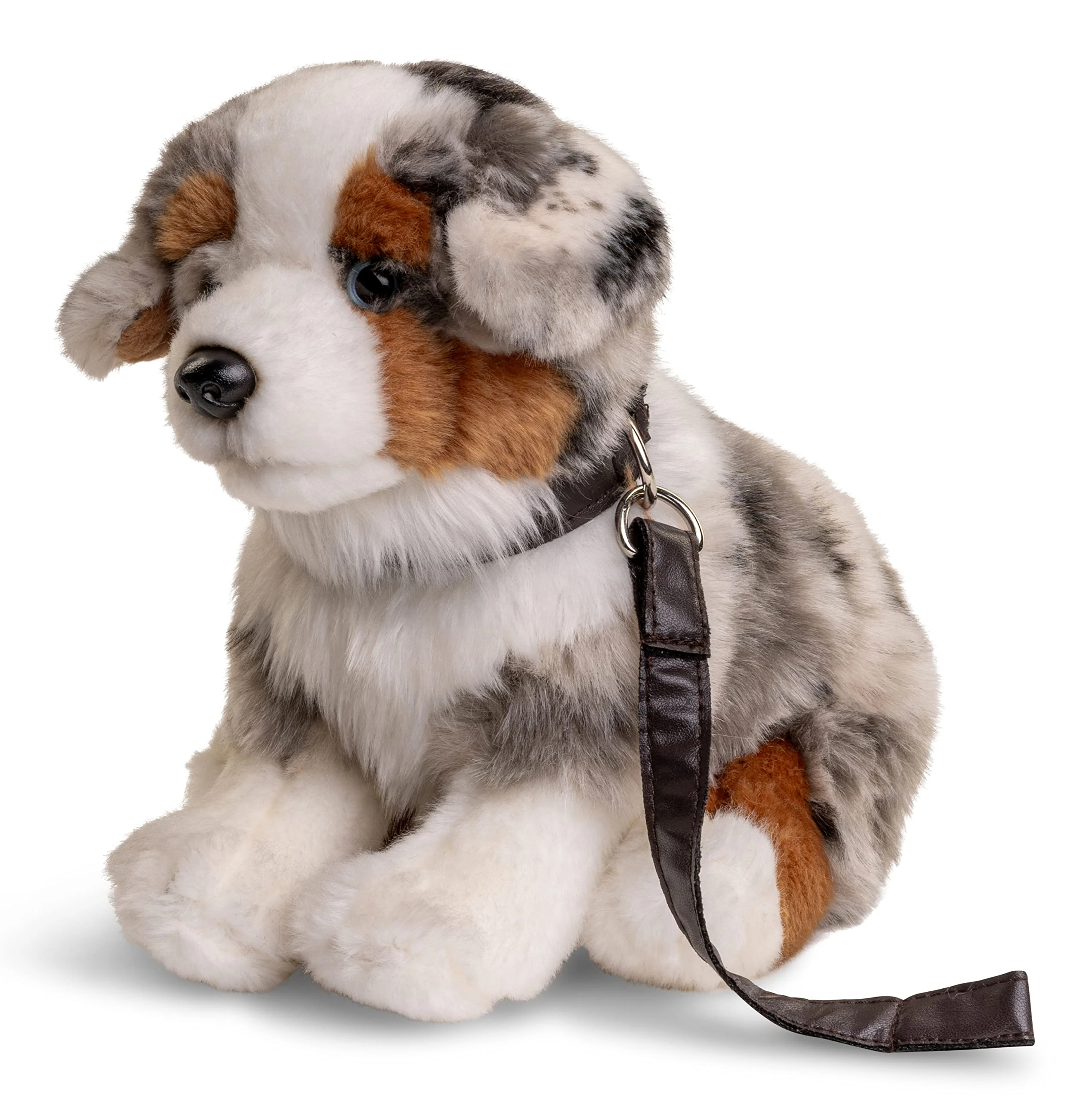 Uni-Toys - Australian Shepherd Puppy, Sitting (with Leash) - 22 cm (Height) - Plush Dog Pet - Plush Toy, Cuddly Toy