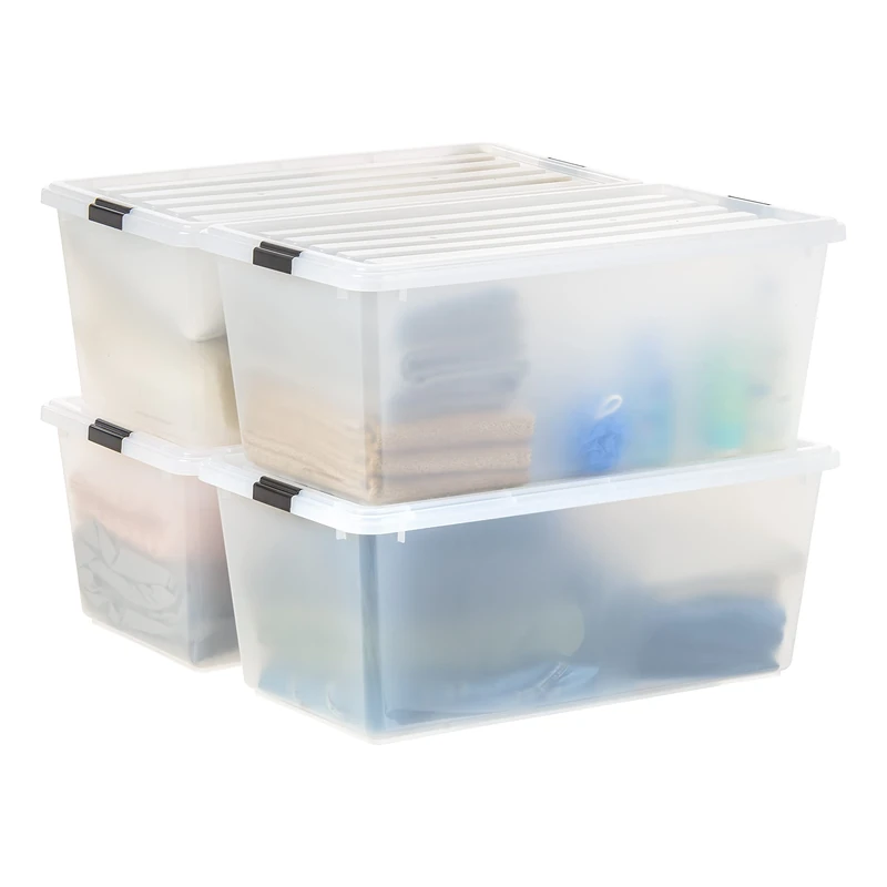 IRIS USA 91 Qt. Plastic Storage Container Bin with Secure Lid and Latching Buckles, 4 pack - Clear, Durable Stackable Nestable Organizing Tote Tub Box Toy General Organization Garage Extra Large - Image 1