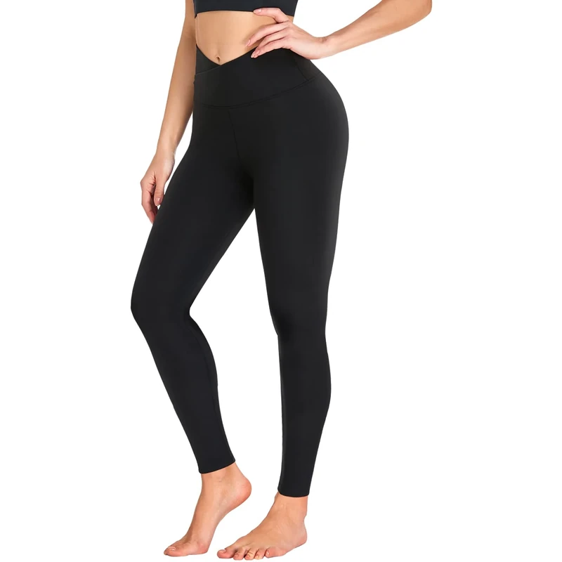 ACTINPUT Black Leggings for Women Soft Cross Waisted Tummy Control Leggings Sports Workout Gym Running Yoga Pants(Black,S-M)