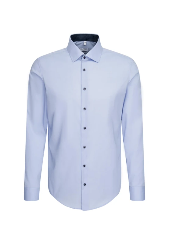 Seidensticker Men's Slim Patch Long-Sleeved Cotton Shirt (Pack of 1), Light Blue (693690), 16