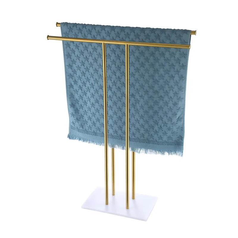 JQK Bath Towel Holder Stand Brushed Gold, 30 Inch Free Standing Double Towel Rack Shelf for Bathroom Floor, Light Gold, BTH100L30-WG