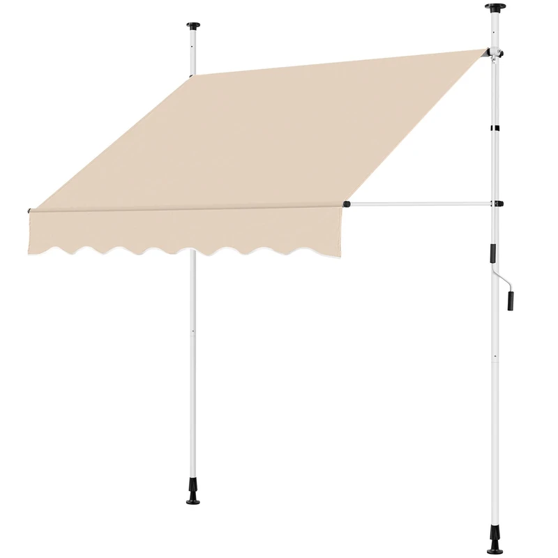 Yaheetech 2 x1.2m Adjustable Garden Awning, Free Standing Awning, Sun Shade Shelter Canopy with Hand Crank for Patio/Gazebo/Garden/Restaurant/Cafe, No Drilling, Beige