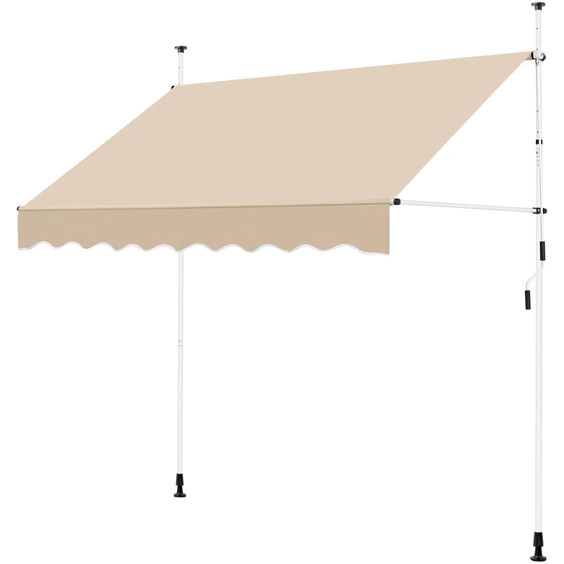 Yaheetech 2.5x1.2m Adjustable Balcony Awning, Manual Retractable Garden Awning, Free Standing Sun Shade Shelter Canopywith Hand Crank for Patio/Gazebo/Garden/Restaurant/Cafe, No Drilling, Beige - Image 1