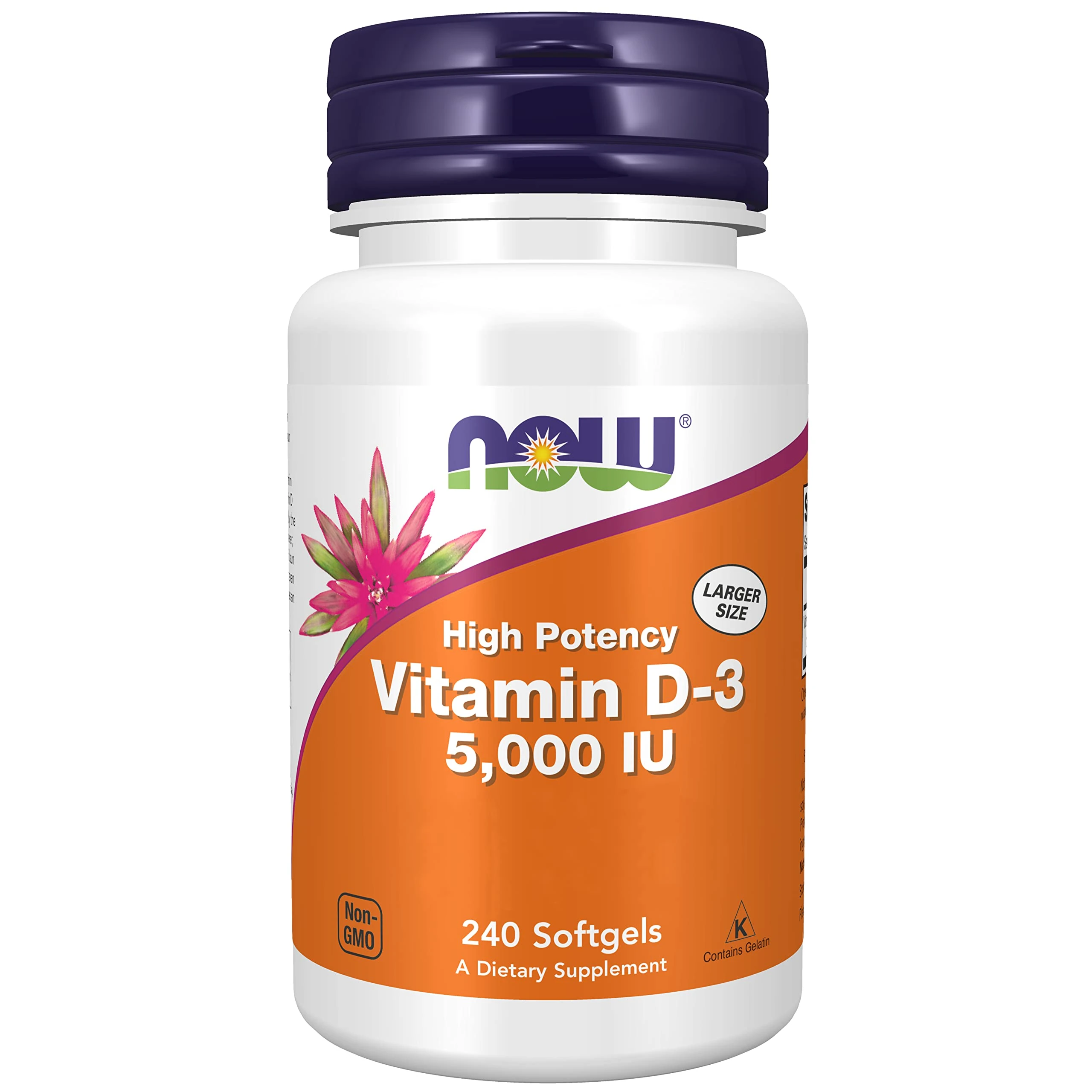 Now Foods, Vitamin D3 Depot, 5,000IU, Cholecalciferol, Highly Dosed, 1 Capsule Every 5 Days, 240 Softgels, Lab-Tested, Soy Free, Gluten Free, Non-GMO