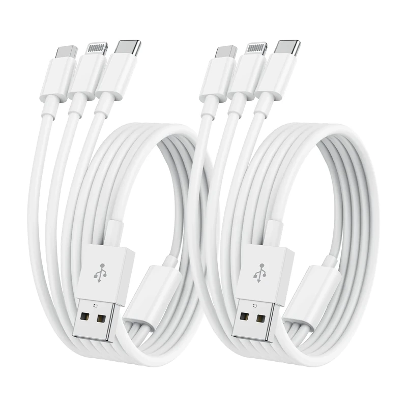 2Pack 2M Multi Charging Cable - Phone Charger with Micro USB Type C Lightning Cable Connector for iPhone, iPad, HTC, LG, Samsung Galaxy, Huawei, Android Smartphones and More