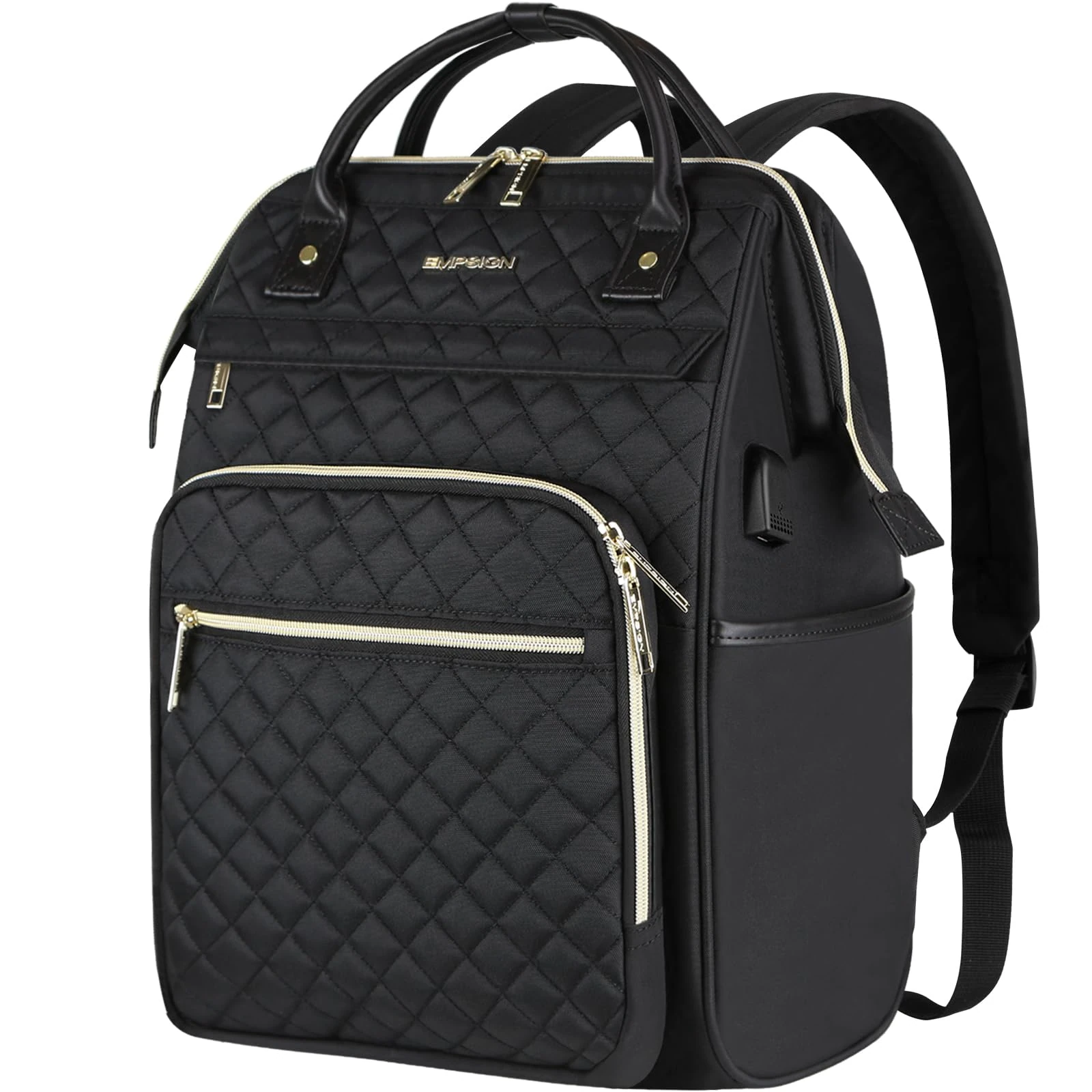 EMPSIGN Laptop Backpack Women 17 Inch, Large Laptop Rucksack Wide Open, College School Backpack with USB Charging Port, Water Repellent Travel Business Work Bag Computer Bookbag for Men, Black