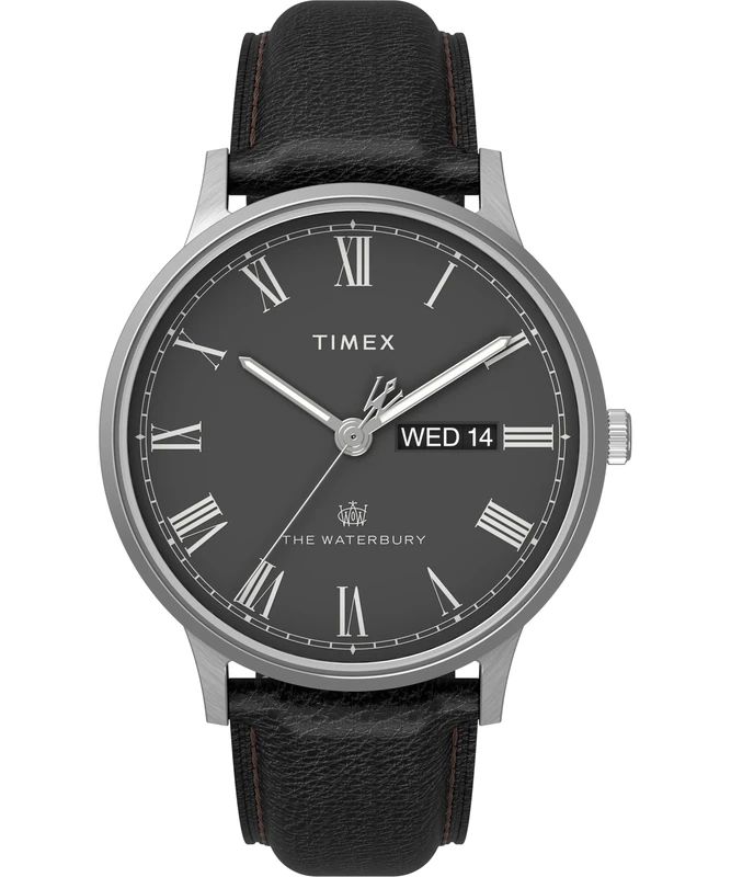 Timex Men's Waterbury 40 mm Watch - Black Leather Strap with Black Dial and Stainless Steel Case TW2U88600